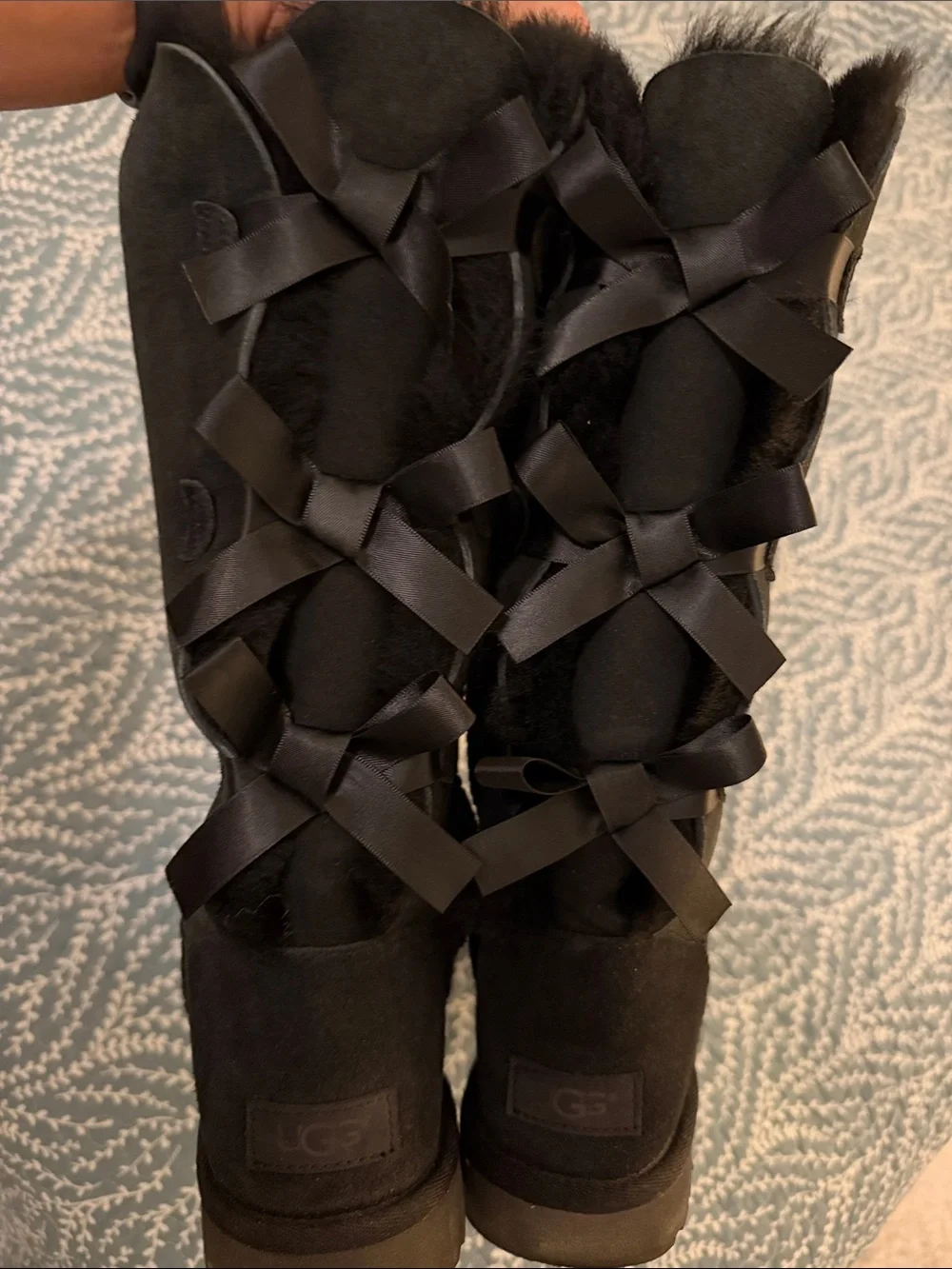 UGG Black Bailey Bow, Tall Shearling-Lined Ribbon-Back Boots